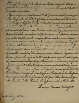 Despacho original enviado por Francisco Carneiro de Campos (1765-1842) para José de Araújo Ribeir...