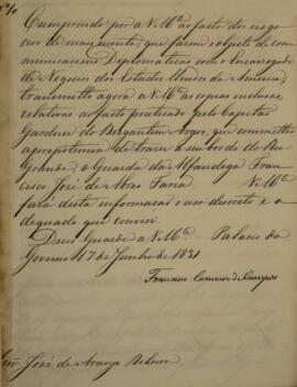 Despacho original enviado por Francisco Carneiro de Campos (1765-1842) para José de Araújo Ribeir...