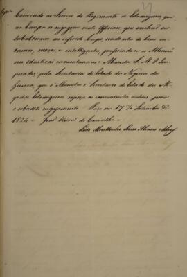 Cópia de aviso enviado por João Vieira de Carvalho (1781-1847), Marquês de Lages, para o ministro...