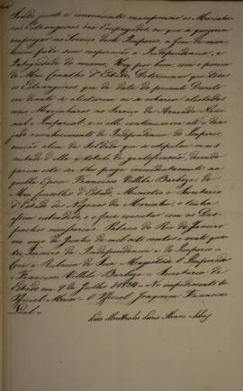 Cópia de anexo de Aviso enviado por Francisco Vilela Barbosa (1769-1846), Marquês de Paranaguá, p...