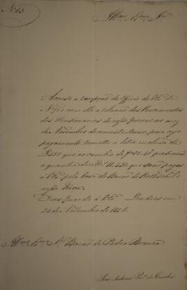 Ofício N.63 enviado por João Antônio Pereira da Cunha, para Domingos Borges de Barros (1780-1855)...