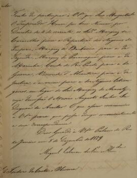 Cópia de circular enviada por Miguel Calmon du Pin e Almeida (1794-1865), Marquês de Abrantes, pa...