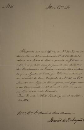 Ofício N.61 enviado por Manuel Rodrigues Gameiro Pessoa (s.d.-1846), Visconde de Itabaiana, para ...