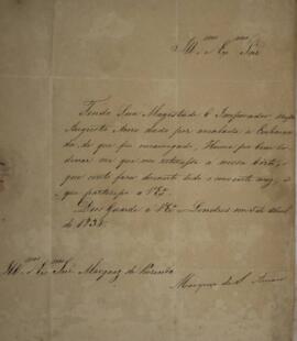 Ofício enviado por José Egídio Álvares de Almeida (1767-1832), Marquês de Santo Amaro, para Antón...