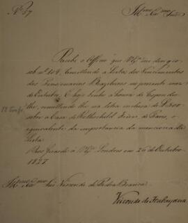 Ofício original n° 57 enviado por Manuel Rodrigues Gameiro Pessoa (s.d.-1846), Visconde de Itabai...