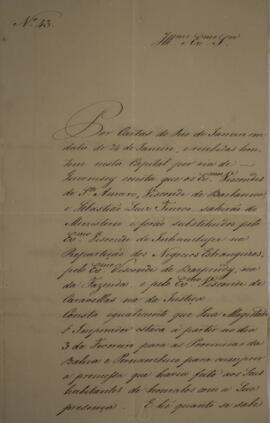 Ofício N.43 enviado por Manuel Rodrigues Gameiro Pessoa (s.d.-1846), Visconde de Itabaiana, para ...