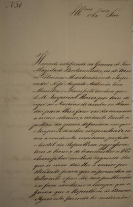 Ofício N.38 enviado por Manuel Rodrigues Gameiro Pessoa (s.d.-1846), Visconde de Itabaiana, para ...