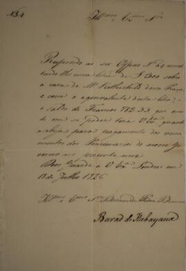 Ofício N.54 enviado por Manuel Rodrigues Gameiro Pessoa (s.d.-1846), Visconde de Itabaiana, para ...