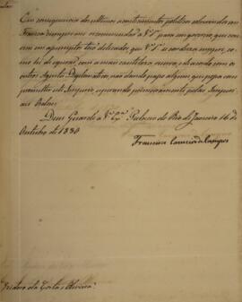 Cópia de despacho enviado por Francisco Carneiro de Campos (1765-1842), para Isidoro da Costa e O...
