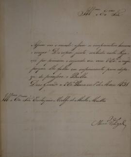 Cópia de Ofício enviado por Francisco Correia Vidigal (1766-1838), Monsenhor, para Eustaquio Adol...