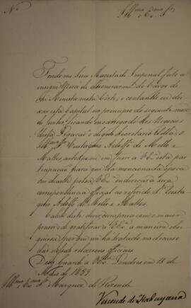Ofício enviado por Manuel Rodrigues Gameiro Pessoa (s.d.-1846), Visconde de Itabaiana, para Anton...