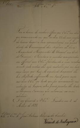 Ofício n° 100 enviado por Manuel Rodrigues Gameiro Pessoa (s.d.-1846), Visconde de Itabaiana, par...