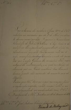 Ofício n° 101 enviado por Manuel Rodrigues Gameiro Pessoa (s.d.-1846), Visconde de Itabaiana, par...