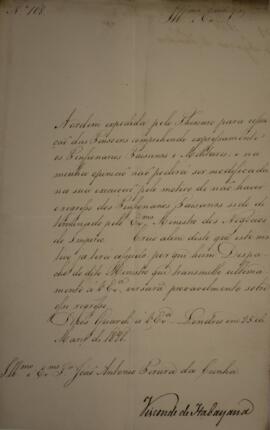 Ofício n° 108 enviado por Manuel Rodrigues Gameiro Pessoa (s.d.-1846), Visconde de Itabaiana, par...