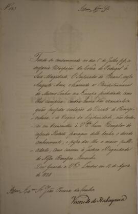 Ofício n° 123 enviado por Manuel Rodrigues Gameiro Pessoa (s.d.-1846), Visconde de Itabaiana, par...