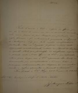 Cópia de Ofício enviado por José Marques Lisboa (1807-1897) para Eustaquio Adolfo de Mello Mattos...