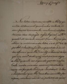 Ofício enviado por Eustaquio Adolfo de Mello Mattos (1795-s.d.), para José Egídio Álvares de Alme...