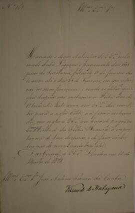 Ofício n° 102 enviado por Manuel Rodrigues Gameiro Pessoa (s.d.-1846), Visconde de Itabaiana, par...