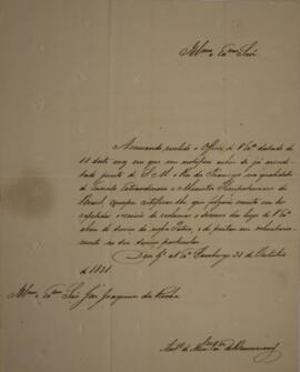 Ofício enviado por Antônio de Menezes Vasconcellos de Drummond (1794-1865), para José Joaquim da ...