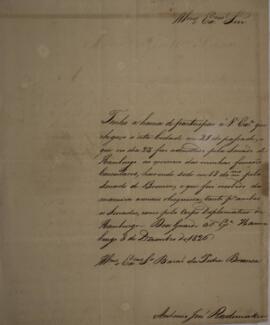 Ofício enviado por Antônio José Rademaker, para Domingos Borges de Barros (1780-1855), Visconde d...
