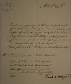 Ofício N.85 enviado por Manuel Rodrigues Gameiro Pessoa (s.d.-1846), Visconde de Itabaiana, para ...