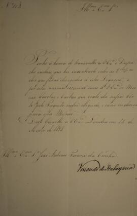 Ofício n° 104 enviado por Manuel Rodrigues Gameiro Pessoa (s.d.-1846), Visconde de Itabaiana, par...