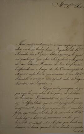 Ofício enviado por João Antônio Pereira da Cunha, para Domingos Borges de Barros (1780-1855), Vis...