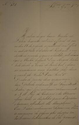Ofício n° 121 enviado por Gaspar José Lisboa (1803-1865), para João Antônio Pereira da Cunha, com...