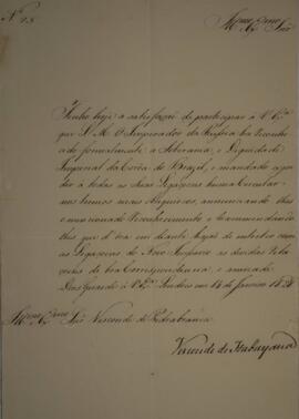 Ofício n° 95 enviado por Manuel Rodrigues Gameiro Pessoa (s.d.-1846), Visconde de Itabaiana, para...