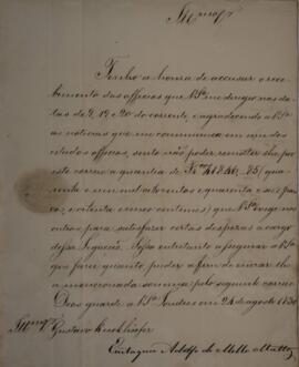 Ofício enviado por Eustaquio Adolfo de Mello Mattos (1795-s.d.), para Gustavo Kieckhoefer, com da...