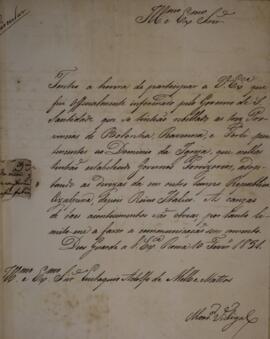 Cópia de Ofício enviado por Francisco Correia Vidigal (1766-1838), Monsenhor, para Eustaquio Adol...