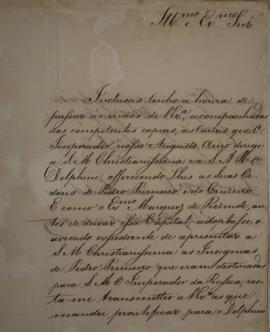 Ofício enviado por Eustáquio Adolfo de Mello Mattos (1795-s.d.), para José Egídio Álvares de Alme...