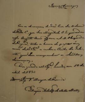 Ofício enviado por Eustaquio Adolfo de Mello Mattos (1795-s.d.), para Antonio Telles da Silva Cam...