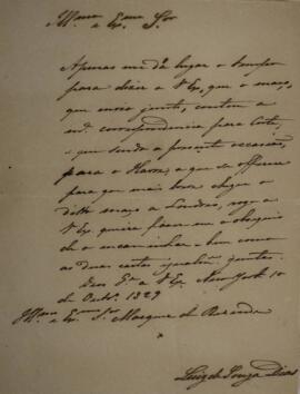 Ofício enviado pelo Comendador Luiz de Souza Dias (1764-1826), para Antonio Telles da Silva Camin...