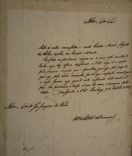 Ofício enviado por Antônio de Menezes Vasconcellos de Drummond (1794-1865), para José Joaquim da ...