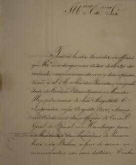 Ofício enviado por Eustáquio Adolfo de Mello Mattos (1795-s.d.), para José Joaquim da Rocha (1777...
