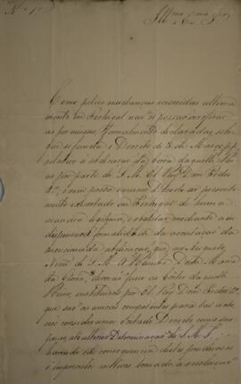 Ofício n° 1 enviado por Manuel Rodrigues Gameiro Pessoa (s.d.-1846), Visconde de Itabaiana e por ...