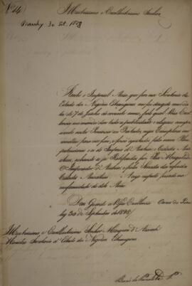 Ofício original enviado por Manoel de Souza Martins (1767-1856), Barão da Parnaíba, para João Car...