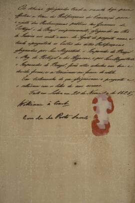 Instrumento de ratificação de Tratado, datado de 20 de novembro de 1825, referente à alteração na...