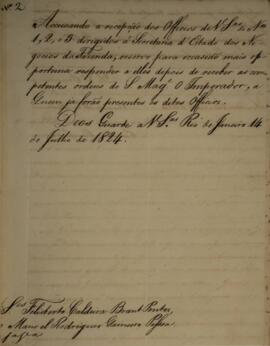 Cópia de despacho para Felisberto Caldeira Brant (1772-1842), Marquês de Barbacena, e Manoel Rodr...