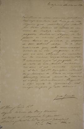 Cópia de nota diplomática enviada por Juan María Gómez (1798- 1850), para Miguel Calmon du Pin e ...