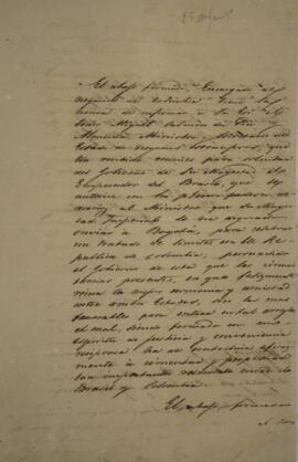 Cópia de nota diplomática enviada por Juan María Gómez (1798- 1850), para Miguel Calmon du Pin e ...