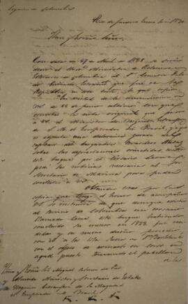 Cópia de nota diplomática enviada por Juan María Gómez (1798- 1850), para Miguel Calmon du Pin e ...