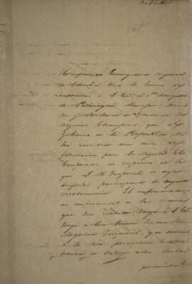 Cópia de nota diplomática enviada por Juan María Gómez (1798- 1850), para Francisco Vilela Barbos...