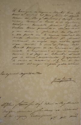 Cópia de nota diplomática enviada por Juan María Gómez (1798- 1850), para Miguel Calmon du Pin e ...