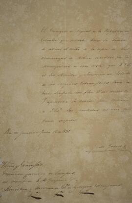 Cópia de nota diplomática enviada por Juan María Gómez (1798- 1850), para Francisco Carneiro de C...