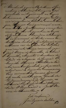 Cópia de decreto com data de 9 de janeiro de 1825 em que o Imperador, por meio de seu ministro e ...