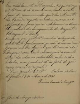 Despacho original enviado por Francisco Carneiro de Campos (1765-1842) para José de Araújo Ribeir...