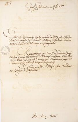 Cópia de provimento assinado por André Martins Britto, escrivão da Câmara, no qual Antonio Pinhei...