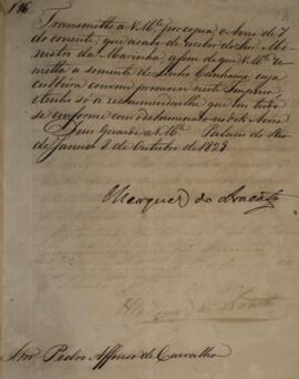 Despacho n.16 enviado por João Carlos Augusto de Oyenhausen-Gravenburg (1776-1838), Marquês de Ar...